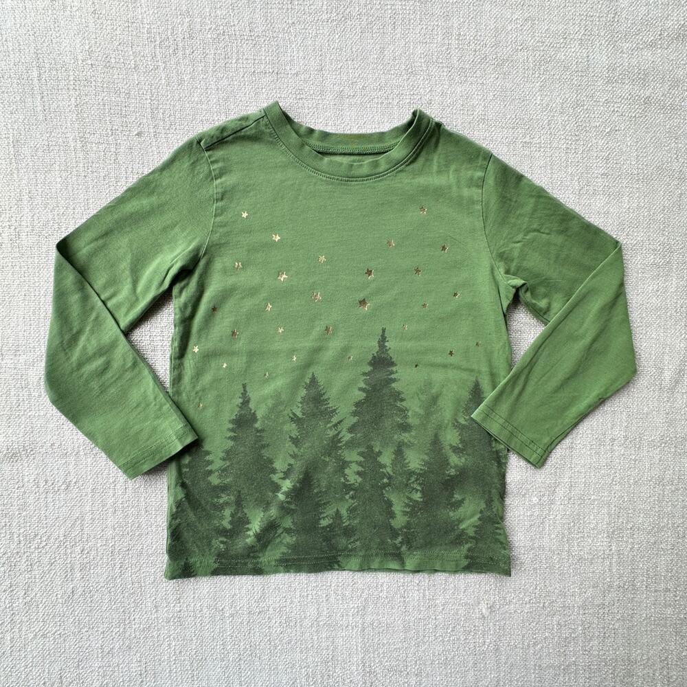 Tea Collection Girl's Trees & Gold Stars Graphic Tee EUC 7